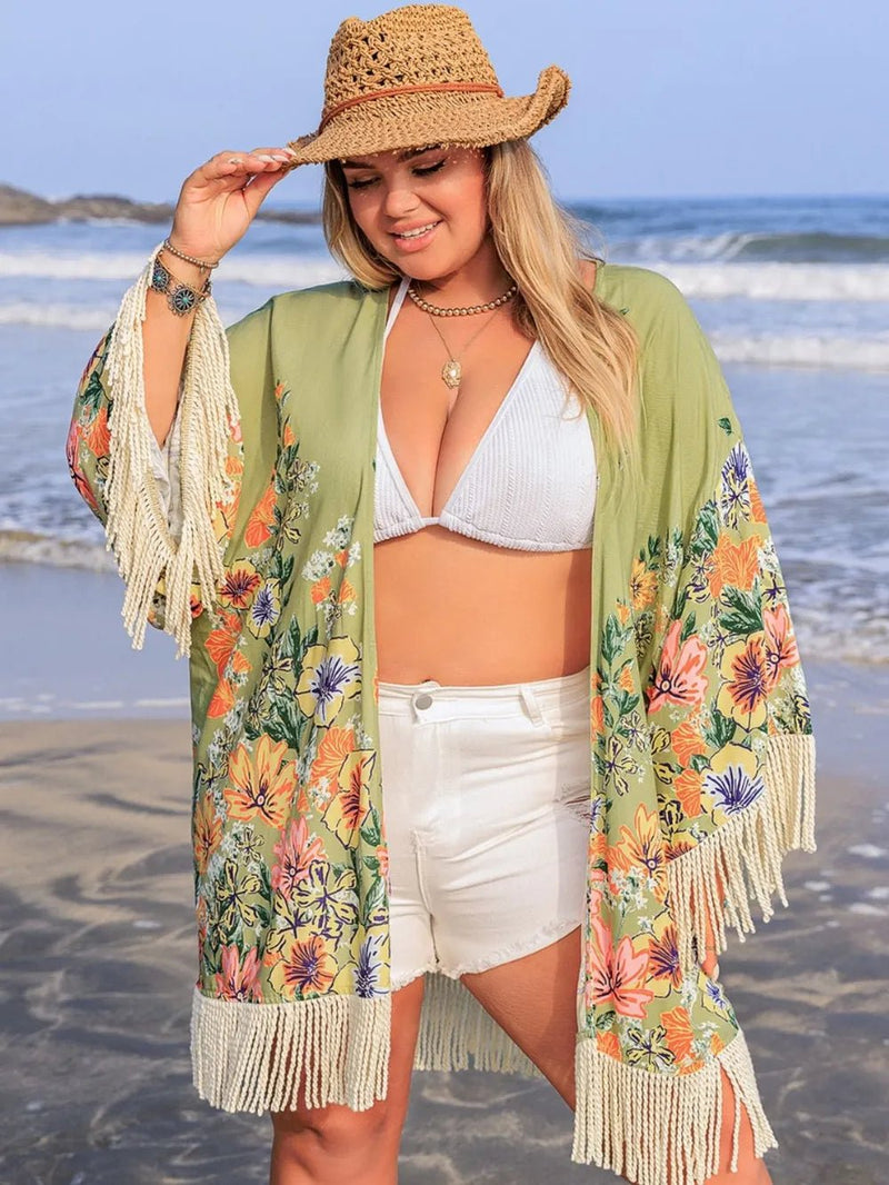 Plus Size Fringe Open Front Cover - Up - MAZONKIKI