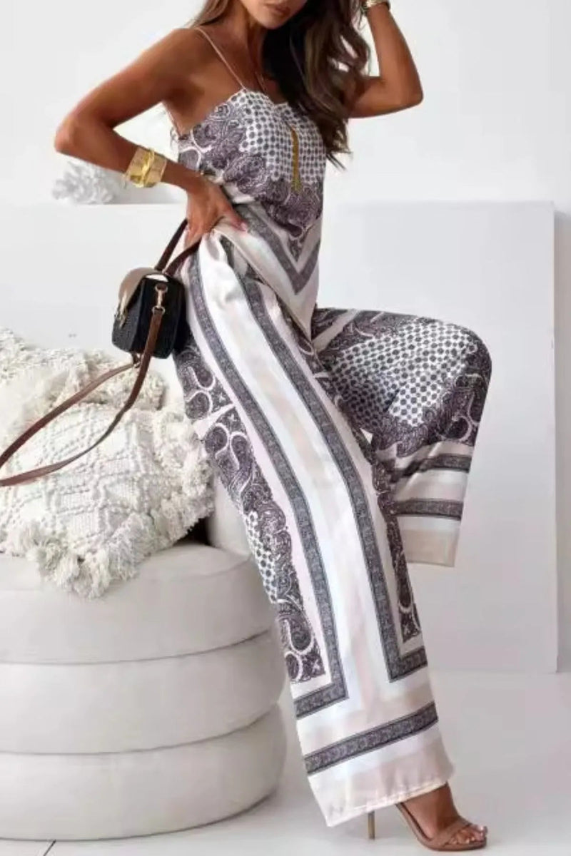 Printed Cami and Wide Leg Pants Set - MAZONKIKI