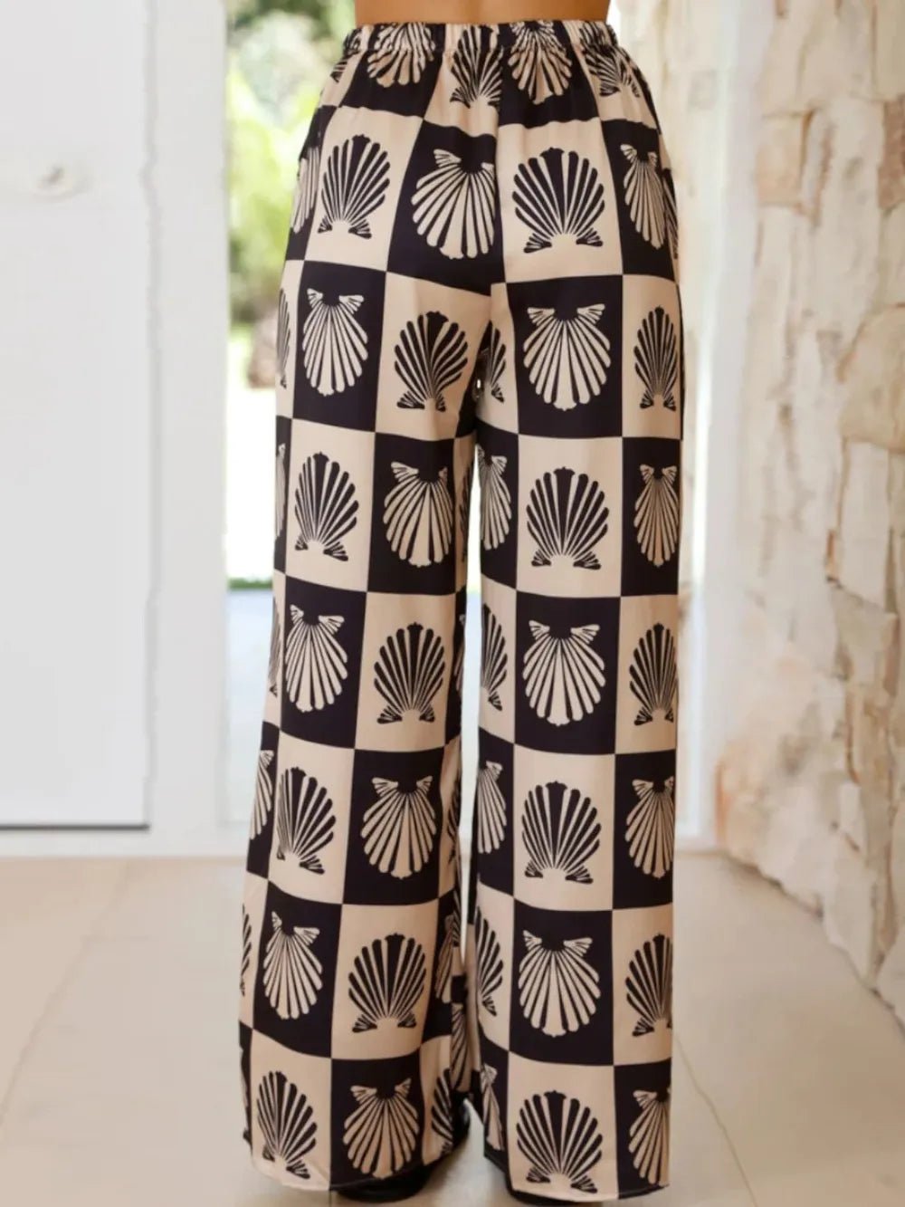 Printed Collared Neck Top and Wide Leg Pants Set - MAZONKIKI