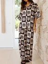Printed Collared Neck Top and Wide Leg Pants Set - MAZONKIKI