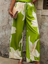 Printed V - Neck Top and Wide Leg Pants Set - MAZONKIKI
