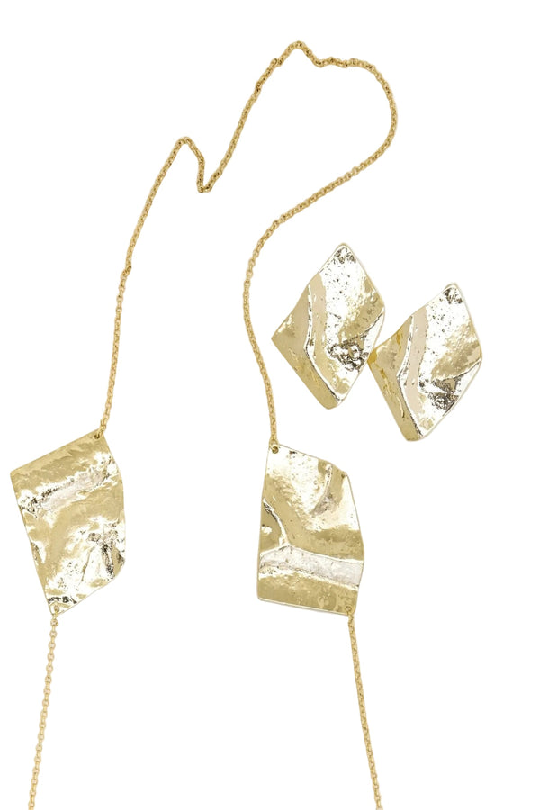 Sculpted Gold Necklace and Earrings Set