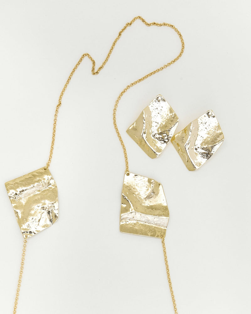 Sculpted Gold Necklace and Earrings Set - Jewelry SetMAZONKIKI