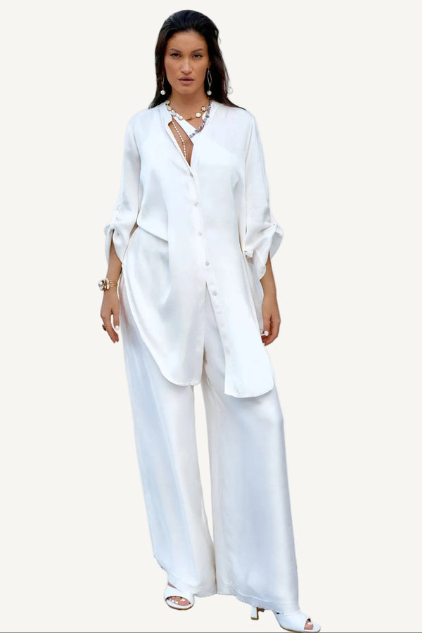 Silky Shirt  Palazzo Pants Set