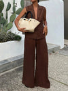 Sleeveless Blazer and Wide Leg Pants Set - MAZONKIKI