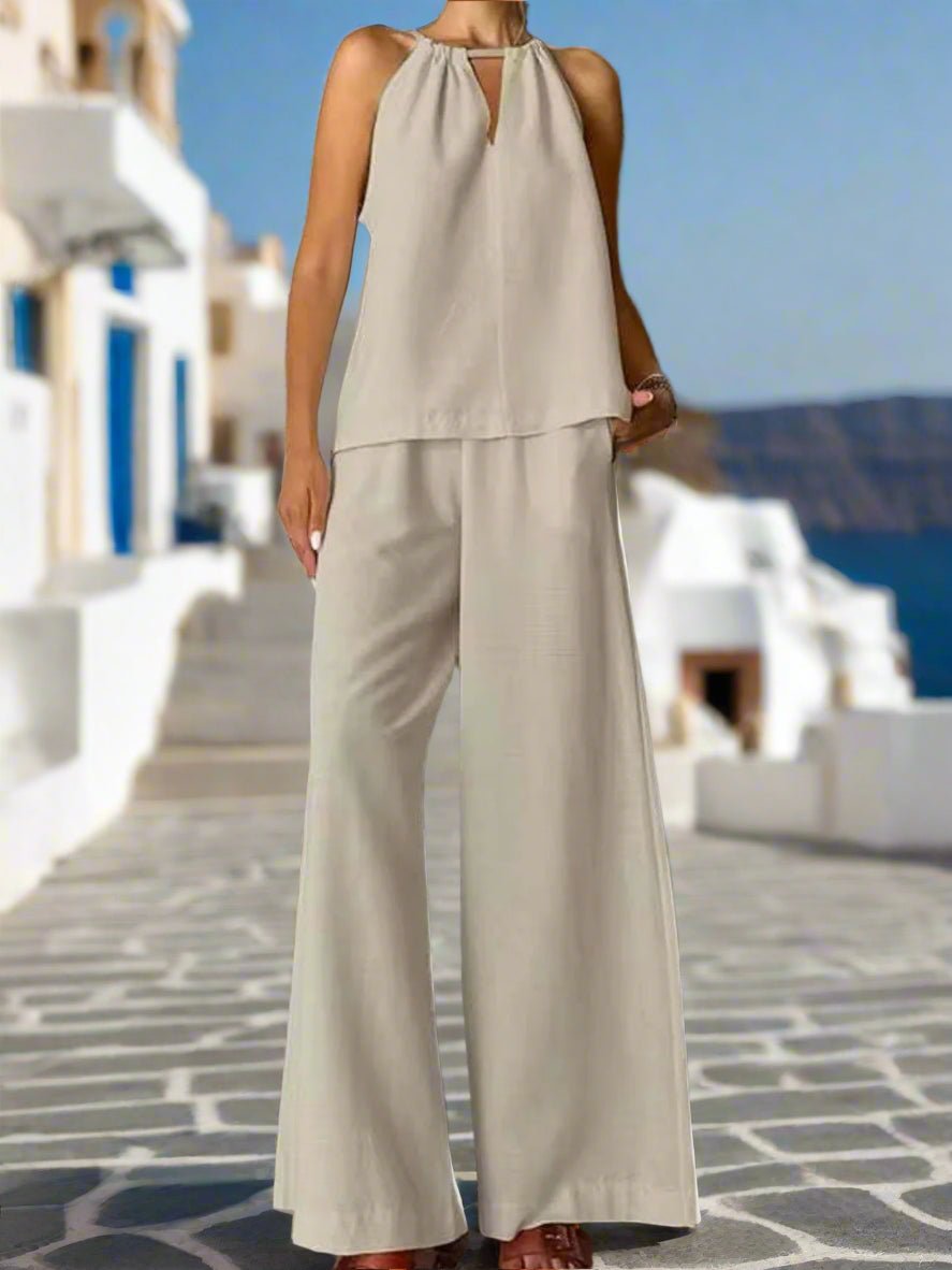 Sleeveless Top and High Rise Pants Set - MAZONKIKI