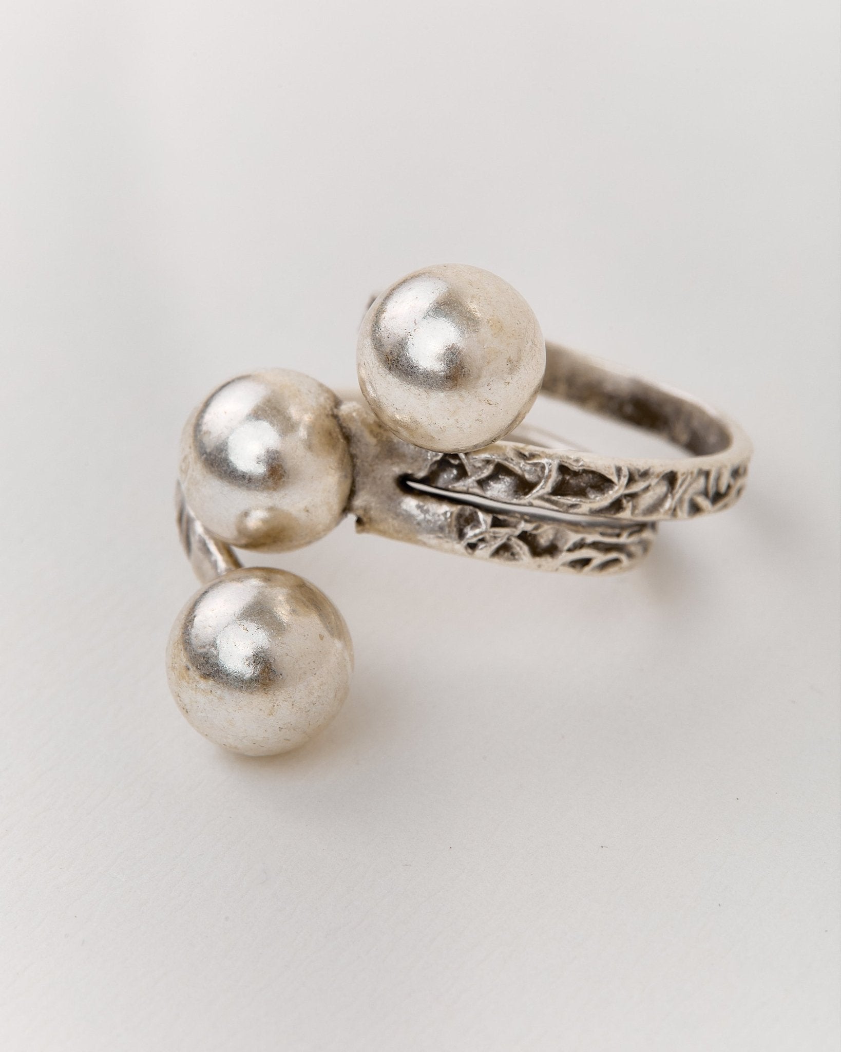 Triple Faux Pearl Embellished Silver - Tone Ring - MAZONKIKI