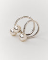Triple Faux Pearl Embellished Silver - Tone Ring - MAZONKIKI