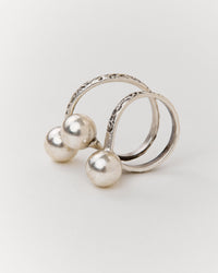 Triple Faux Pearl Embellished Silver - Tone Ring - MAZONKIKI