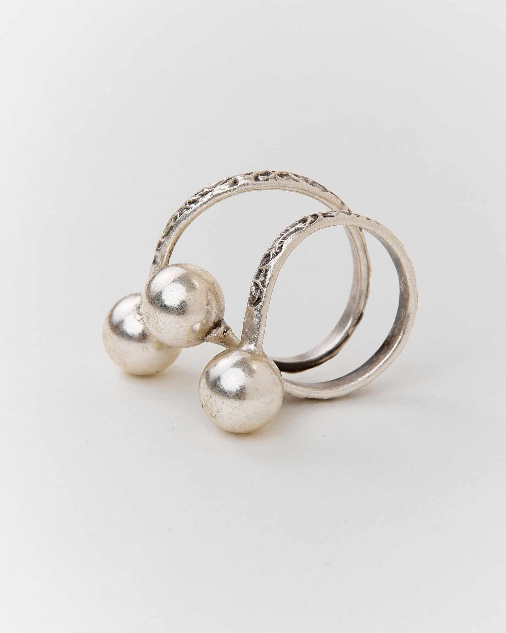 Triple Faux Pearl Embellished Silver - Tone Ring - MAZONKIKI